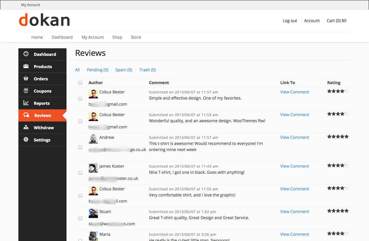 Dokan Manage product reviews