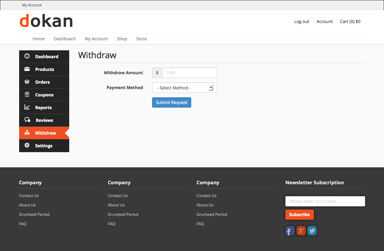 Dokan Send money withdraw request