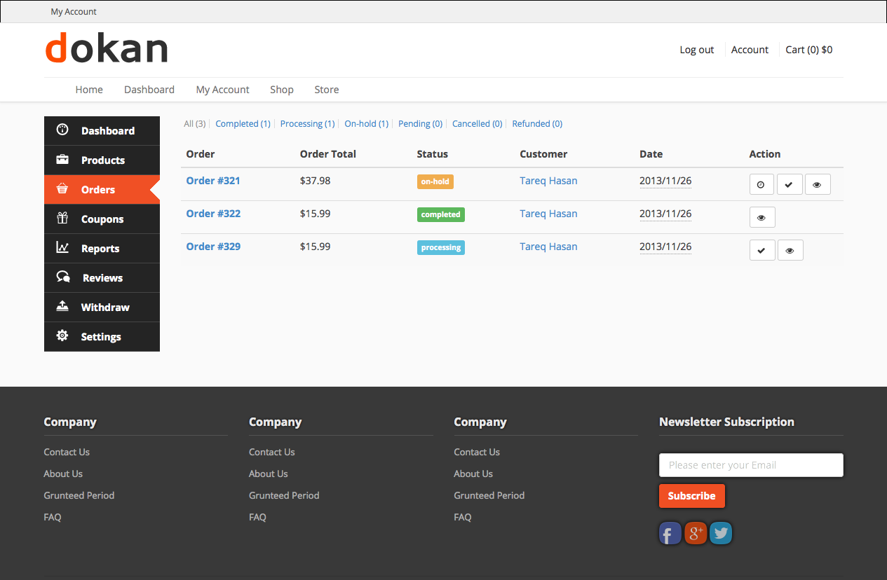 Dokan Order Listing