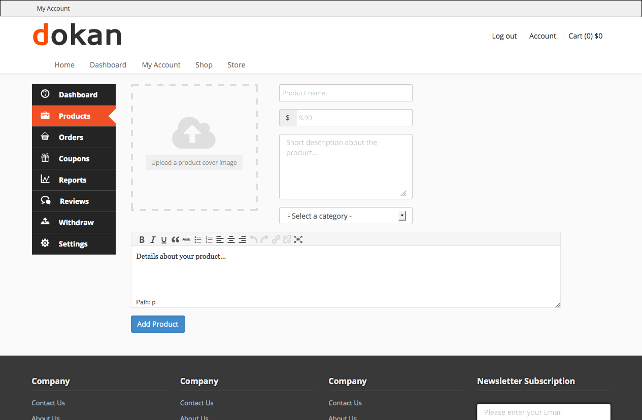Dokan Add New Product Page