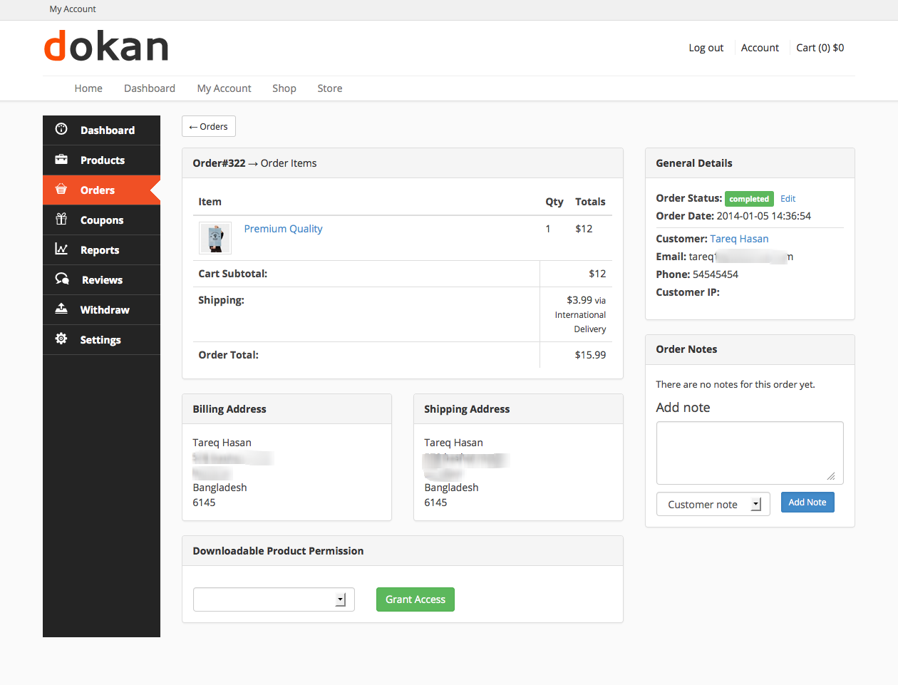 Dokan Order Details