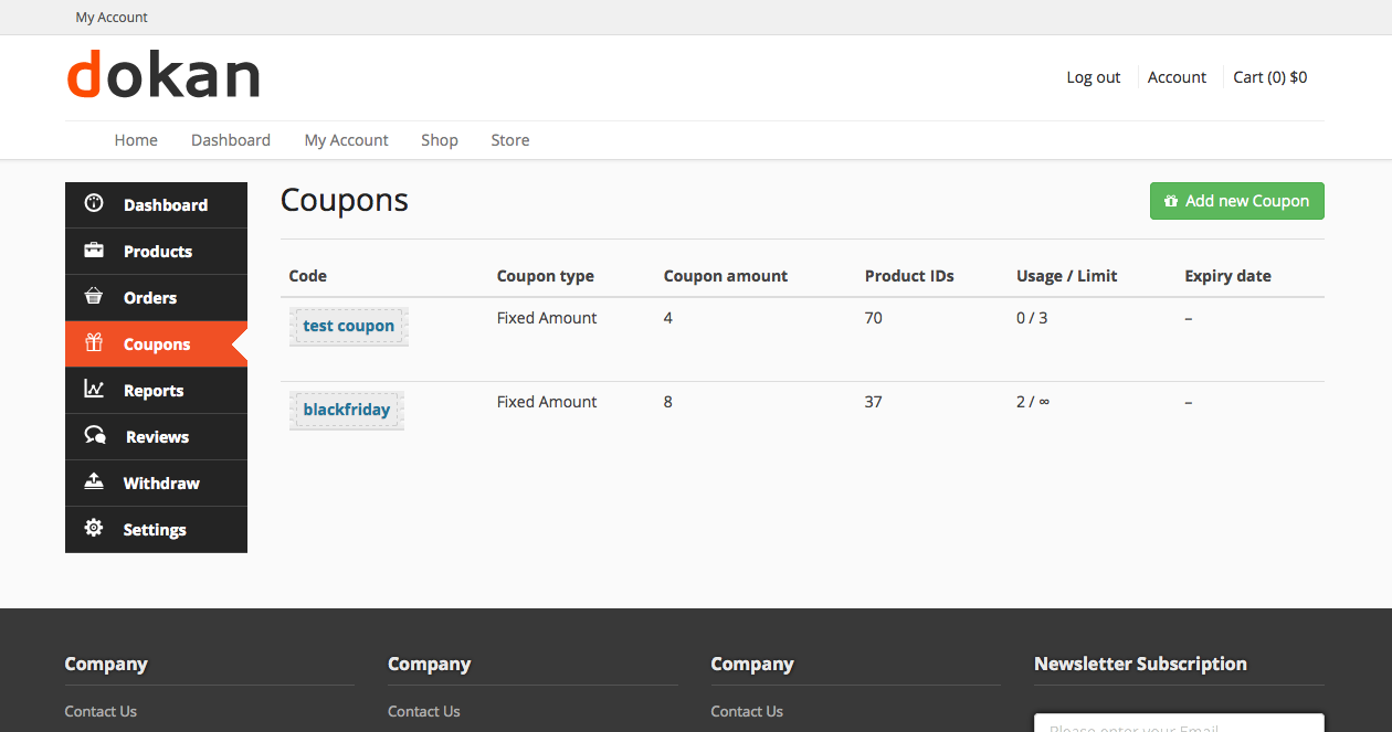 Dokan Coupon Management